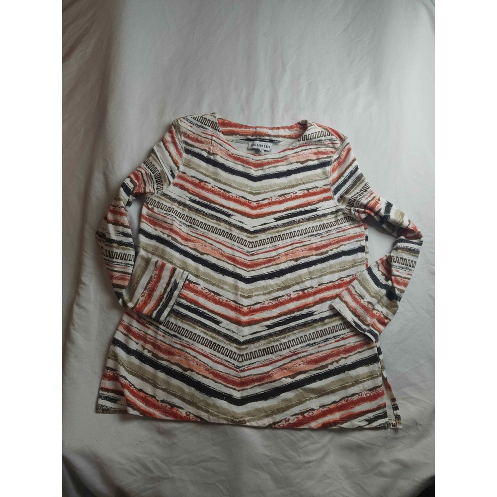 Southern Lady Womens Orange Brown Chevron Stripe Long Sleeve‎ Top Size M